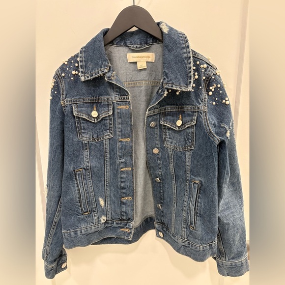 Anthropologie Pilcro Embellished Distressed Denim Trucker Jacket Size Small - Picture 2 of 16